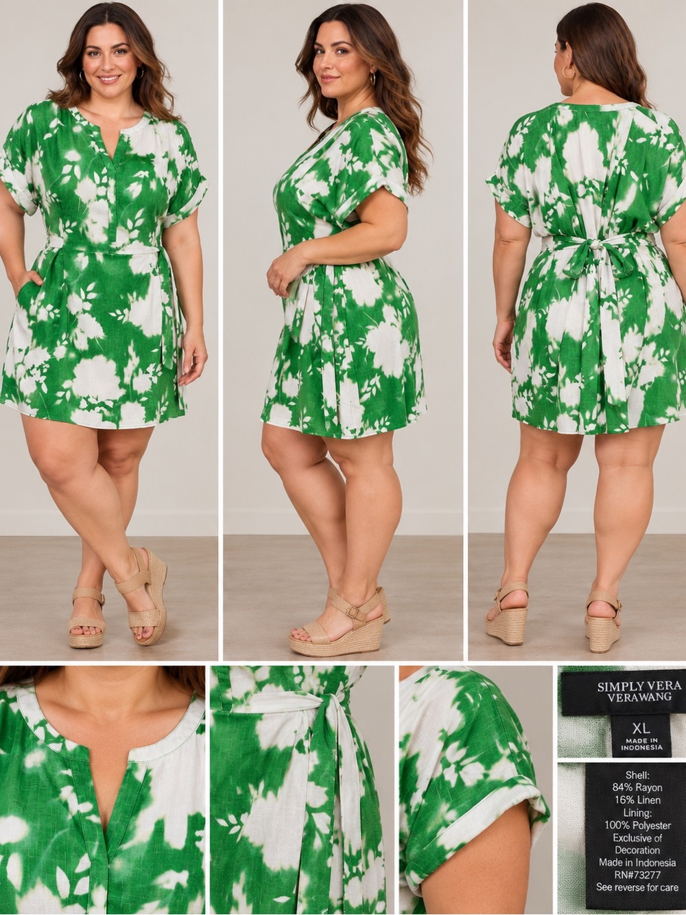 Simply Vera Vera Wang Green and White Tie-Dye Short Dress